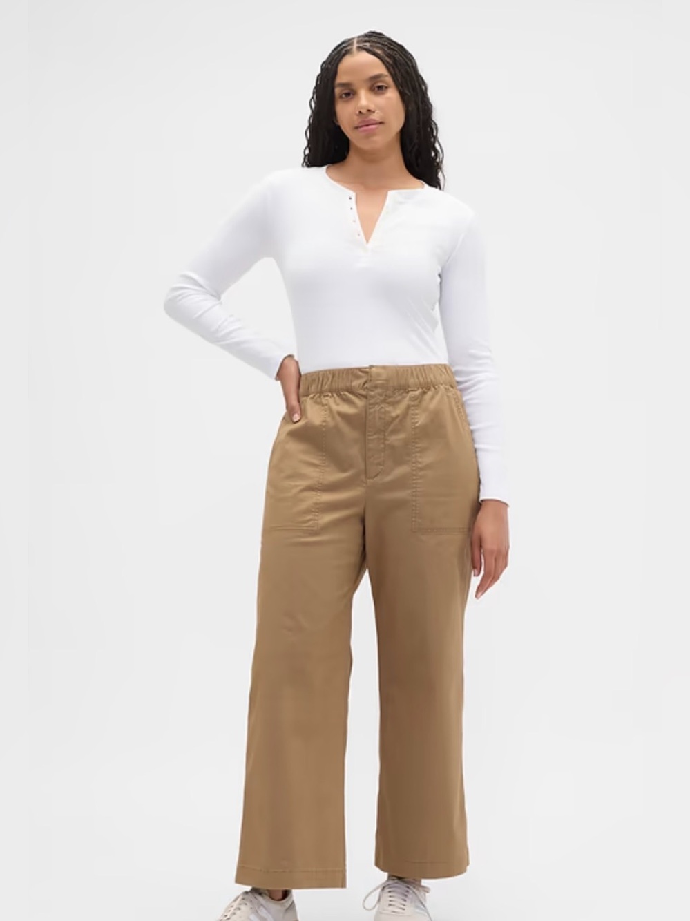 GAP Wide-Leg Pull-On Pants in Khaki Tan
